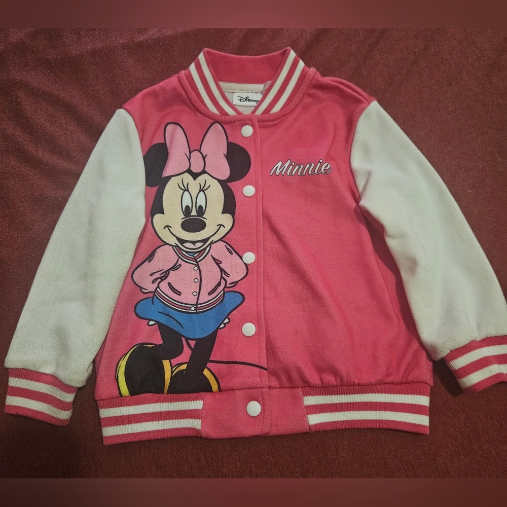 Disney Girls Minnie Mouse Bomber Colorblock Varsity Lightweight jacket size 3Y - Picture 1 of 5